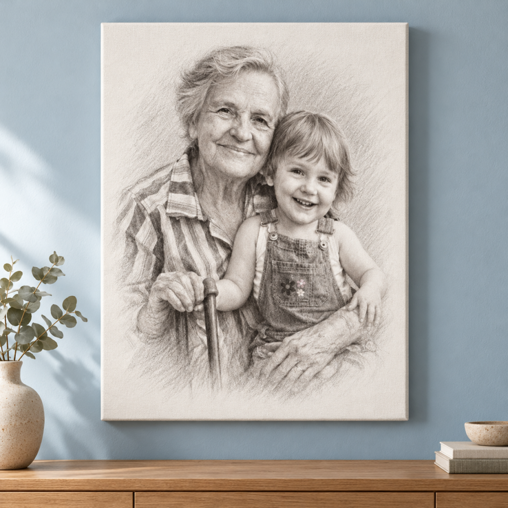 grafitowy portret babci i wnuczki